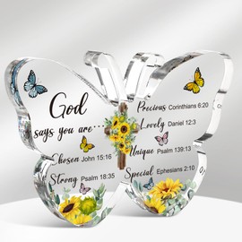 Barydat Acrylic Christian Gifts Bible Verses Religious Gifts for Women Men Inspirational Scripture Gifts Butterfly Prayer Room Decor Faith Keepsake Paperweights for Christmas Home (God Says)