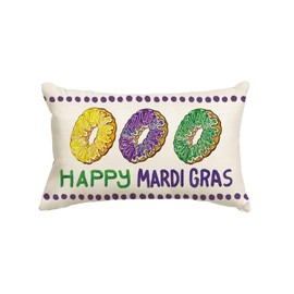 AVOIN colorlife Happy Mardi Gras Donut Throw Pillow Cover, 12 x 20 Inch Holiday Party Cushion Case Decoration for Sofa Couch
