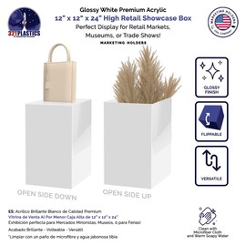 White Acrylic Display Box with One Open Side No Lid Versatile Tall Vertical Column 12" x 12" x 24" Merchandise Plinth Retail Product Riser by Marketing Holders