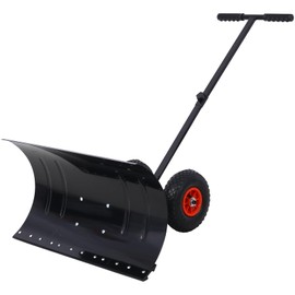 Ergonomic Snow Shovel with Adjustable Blade and 10" Wheels - Efficient Driveway & Walkway Clearing