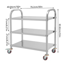 FiueStur 3 Tier Rolling Cart, Stainless Steel Kitchen Cart, Wheels Kitchen Island Stainless Steel Storage Trolley for Hotel, Restaurant, Home Use