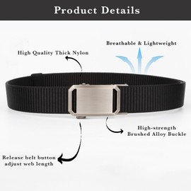 HEIX Men's Elastic Nylon Belt with Heavy-Duty Automatic Metal Buckle, Quick-Dry Adjustable Cut-to-Fit Belt for Business & Casual, 130cm Length, Fits 70-117cm Waist (BEIGE)