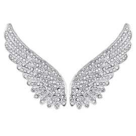 SUPERFINDINGS 2Pcs Angel Wings Brooch Pins Wing Alloy Rhinestone Brooches Platinum Crystal Feather Wings Broochpins Lapel Pin Dress Accessories Jewelry for Women Men Wedding Party