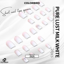COLORBIRD Z629 Nail Tips, Short, 24 Pieces, White, Nail Tips, Cute, Ballerina, Square