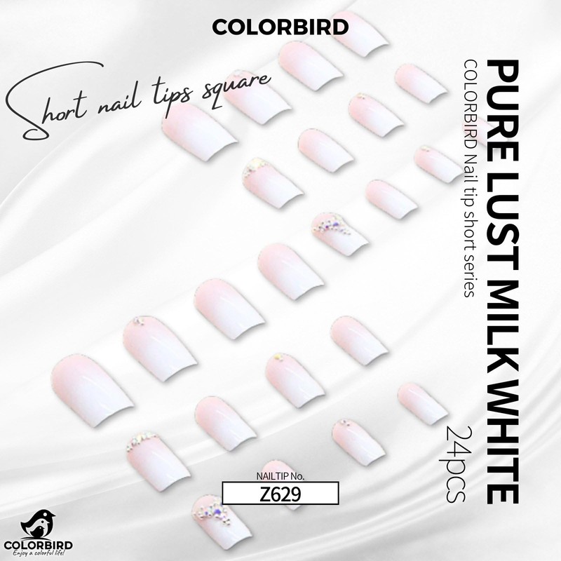 COLORBIRD Z629 Nail Tips, Short, 24 Pieces, White, Nail Tips,