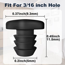 PAGOW 30 pcs 5mm Glass Table Top Bumpers with Stem, Rubber Anti Slip Glass Table Top Spacers, Black Patio Table Spacers for 3/16 Inch Hole, Rubber Grippers for Table Furniture Cabinet(Black)