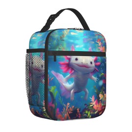 VANZEV Lunch Box for Women Men, Cute Axolotl Insulated Lunch Box Reusable Portable Lunch Bag Cooler Tote Waterproof Lunch Container for Office Picnic Work Travel Hiking