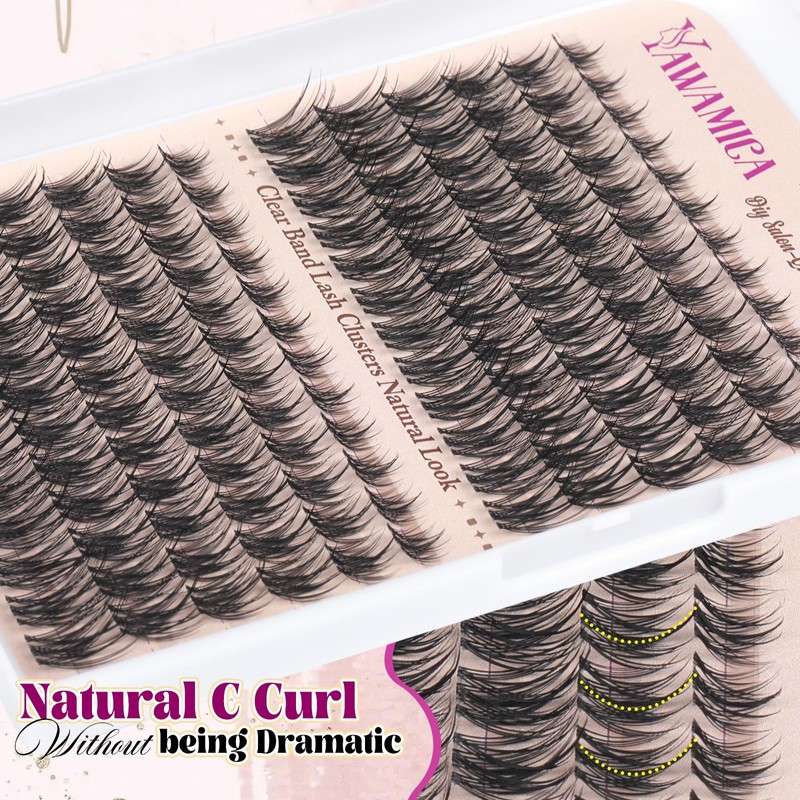 Yawamica Lash Clusters Wispy Eyelash Clusters Clear Band Cluster Eyelash