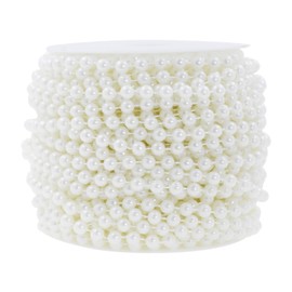 Mandala Crafts - Guirnalda de abalorio de perlas blancas de imitación, 6 mm, 27 yardas, carrete de perlas blancas, guirnalda de perlas para decoración de árbol de Navidad