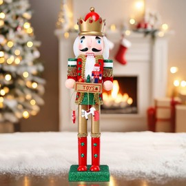 WONDER GARDEN Christmas nutcrackers, 15 Inch Nutcracker Christmas Decor, Wooden King Nutcracker Figures Ornaments with Toys Like Wooden Horse and Tree, Nutcrackers Decorations for Tables Decor