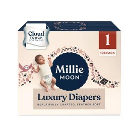 Millie Moon Luxury Diapers (Size-1 and Count-108) Diaper Weight Range: 6 to 11 lbs -White