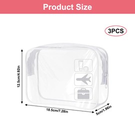 3 Stück Kulturtasche Transparent, 19 × 13 × 5 cm Flugzeug PVC Kosmetiktasche Durchsichtig, Wasserdicht Durchsichtiger Kulturbeutel, Kleine Reise Make-Up Tasche für Männer, Frauen, Kinder, Familie