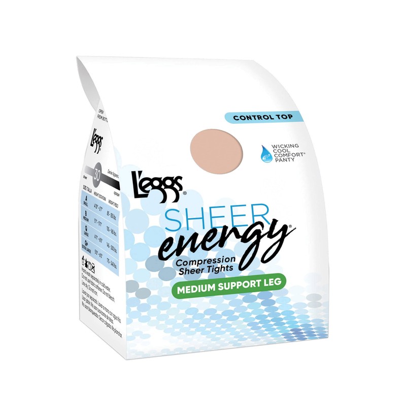 L'eggs Women's Sheer Energy Control Top Sheer Toe Run-Resist Support