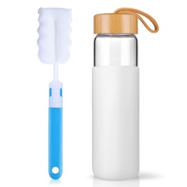 20 Oz Borosilicate Glass Water Bottles with Silicone Sleeve BPA Free, Dishwasher Safe - Reusable Clear Glass Drinking with Leak Proof Bamboo Lid | Perfect Gym Water Bottles for Men & Women