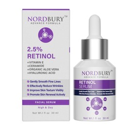 NORDBURY Retinol Serum, 2.5% Retinol with Vitamin E Ceramide Hyaluronic Acid & Organic Aloe Vera, Smooth Fine Lines Reduce Wrinkles and Improve Texture Skin Renewal Actively Night & Day