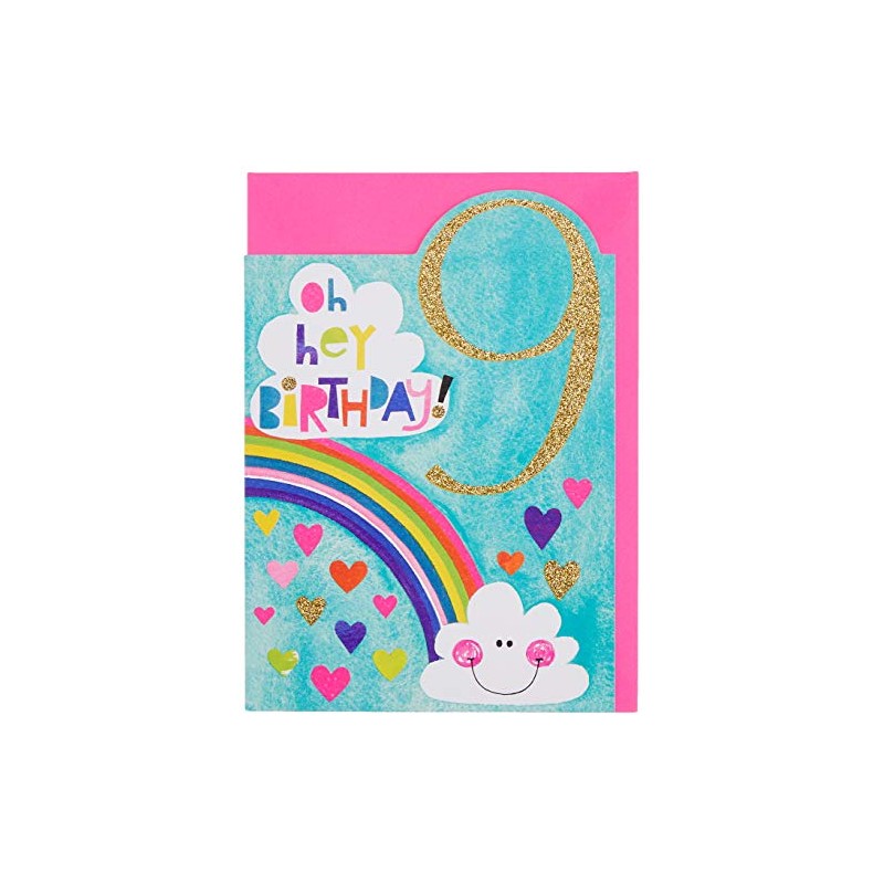 Rachel Ellen Girl Age 9 Today Birthday Card - Rainbow