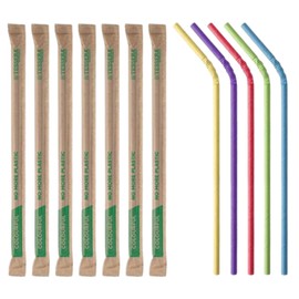HOT BARGAINS 1000 x Multicolor Paper Flexible Drinking Straws Individually Wrapped 21 cm Long, 6mm Dia U Shaped Straws Food Grade Disposable Paper Straws (1000)