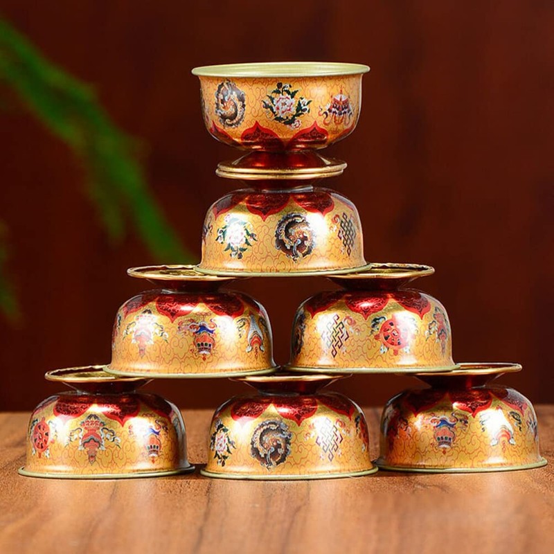 Ciieeo 7pcs Feng Shui Alloy Offering Bowl - Worship Cup,