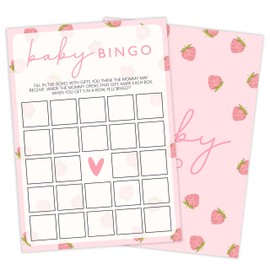 Beshoul Baby Shower Games for Girl, Strawberry Baby Bingo Card, 25 Hilarious Double-Sided Games for Gender Reveal Party Decorations Supplies Announcement