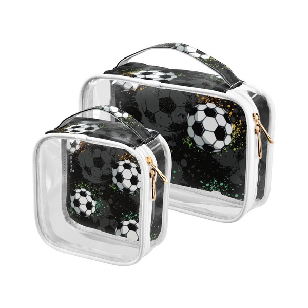 SUABO White and Black Soccer Toiletry Bag, 2 Pack Clear