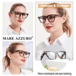 MARE AZZURO Oversized Reading Glasses +2.75 Women Fashion Cat Eye Readers 0 1.0 1.25 1.5 1.75 2.0 2.25 2.5 2.75 3.0 3.5 4.0 5.0 6.0 (Leopard, 2.75)