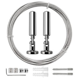 YIXISI 5 m Wall Mount Set, Metal Curtain Wire, Curtain Steel Rope, for Photo Wire, Clothesline, Wire, Window, Curtain, Tension Wire (Silver)