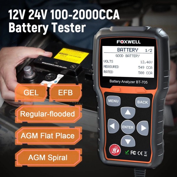 FOXWELL Auto 12V & 24V Truck Car Battery Load Tester