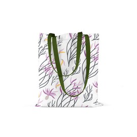 Le Jardin du Lin Printed Shopping Bag with Green Long Handles, Reusable Bag, Foldable, Fabric Bag, Size: 34 x 40 cm