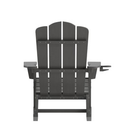 Flash Furniture Newport Adirondack Rocking Chair with Cup Holder, Weather Resistant Poly Resin Adirondack Rocking Chair, Gray, Set of 1