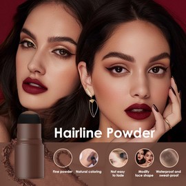 Natural Brown Eyebrow Stamp & Root Touch-Up Powder - Waterproof Hairline & Scalp Coverage, Includes Applicator, Spoolie Brushes & Stencils For Women And Men, Conceals Grey & Sparse Hair