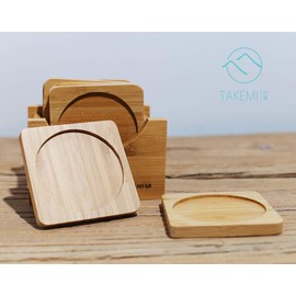 TAKEMI TM-CT6 Coasters with Storage Case, Natural Material, Set of 6, Stylish Cup Padding