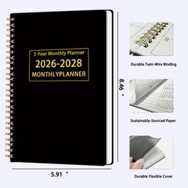 2026-2028 Monthly Planner - 3 Year Monthly Calendar/Planner 2026-2028, 5.9" x 8.5", 36 Month Calendar Planner, Monthly Planners with Twin-Wire Binding, Lined Notes Pages