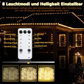 Ansobea Outdoor Light Tube 30 m 300 LEDs, Light Tube Outdoor Indoor 8 Modes Light Tube for Christmas, Party, Light Tube with Remote Control, Waterproof Outdoor Fairy Lights, Warm White