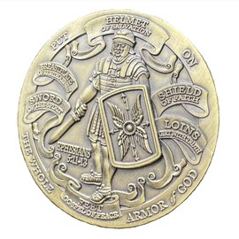 1.77 Inch Dia Put On The Full Armor of God Challenge Coin Antique Bronze Plated Armor of God and Ephesians 3D Commemorative Coin Token for Gift