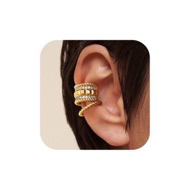 MEVECCO 2pcs Ear Cuffs for Women Non Piercing 18K Gold PLated Ear Cuff Earring Stacks Cubic Zirconia Cartilage Clip On Wrap Huggie Hypoallergenic Minimalist Fake Piercings Open Hoops Jewelry Set