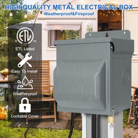 CHENGPI Outdoor Electrical Outlet with Safety Switch - Prewired Metal Outdoor Electrical Outlet Box with 20 AMP GFCI Receptacle and Waterproof 3R Cover - Weatherproof Power Switch Box for Backyard