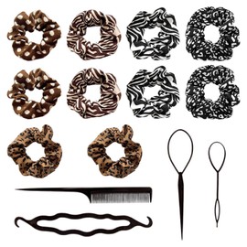 Pack of 10 Retro Hair Bobbles and 4 Pieces Black Hair Twisters, Elastic Hair Bobbles, Hair Styling Tools, Hair Braider, Durable and Versatile Hair Accessories