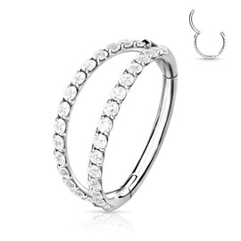 Piercing Ear Helix Conch Clicker Ring Zirconia Titanium Gold Silver Rose Gold 8 mm and 10 mm and 1.2 mm Bar Thickness, Titanium
