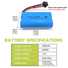 Fytoo 2PCS 7.4V 1200mah SM-4P Plug Rechargeable Battery with USB Charging Cable for EC08 RC Toy Car Model Off-Road Car Climbing Drifting Racing RC Boat