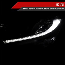 LED Strip Factory Style Projector Headlights (Black Housing/Clear Lens) Made for and Compatible with 2016-2021 Honda Civic