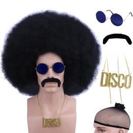 Hulaidywig Mens 70s / 80s Rocker Wig for Men Black Disco Wig