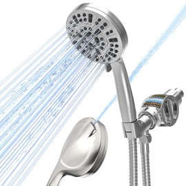 SANISANO High Pressure Filtered Shower Head with Handheld, 9 Spray Modes 4.7" Shower Head, 59" long hose, 10 Layers Filter for Hard Water, Remove Chlorine, Adjustable Bracket, Chrome