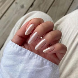 Medium Almond Press on Nails Solid White Fake Nails Glossy False Nail Full Cover Acrylic Nails Stick on Nails Glue On Nails for Women Girls Nails Decoration 24Pcs