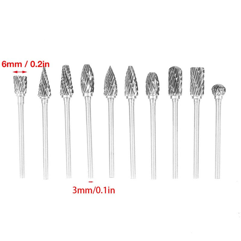 10pcs Tungsten Carbide Steel Burrs Rotary Files Metalworking Carving Tool
