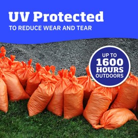 DURASACK Heavy Duty Sand Bags with Tie Strings Empty Woven Polypropylene Sand-Bags for Flood Control with 1600 Hours of UV Protection, 50 lbs Capacity, 14x26 inches, Orange, Pack of 50