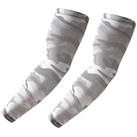 Cubatty Arm Sleeves, Cooling Sensation, Sun Protection, Men's, Women's, Cool, Smooth, Plain, Sweat Absorbent, Quick Drying, For Golf, Baseball, Running, Sports, Work, L, Camouflage White