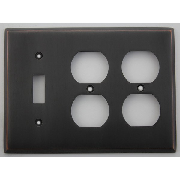 Oil Rubbed Bronze 3 Gang Wall Plate - 1 Toggle Switch 2 Duplex Outlet