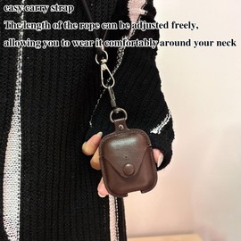 ChouXiLin Leather Case for AirPods 1st/2nd Gen - Premium Shockproof Cover with Neck Strap | Cute Travel Accessories for Women, Secure Snap Closure & Deep Brown Elegance (Airpods 2/1 Generation)