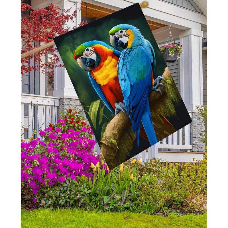 Pickako Two Macaws are Sitting on a Branch Spring Summer