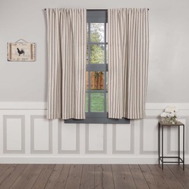 Piper Classics Market Place Gray Ticking Stripe Panel Curtains, Set of 2, 63" L x 36", Farmhouse Style Grey & Cream Window Drapes